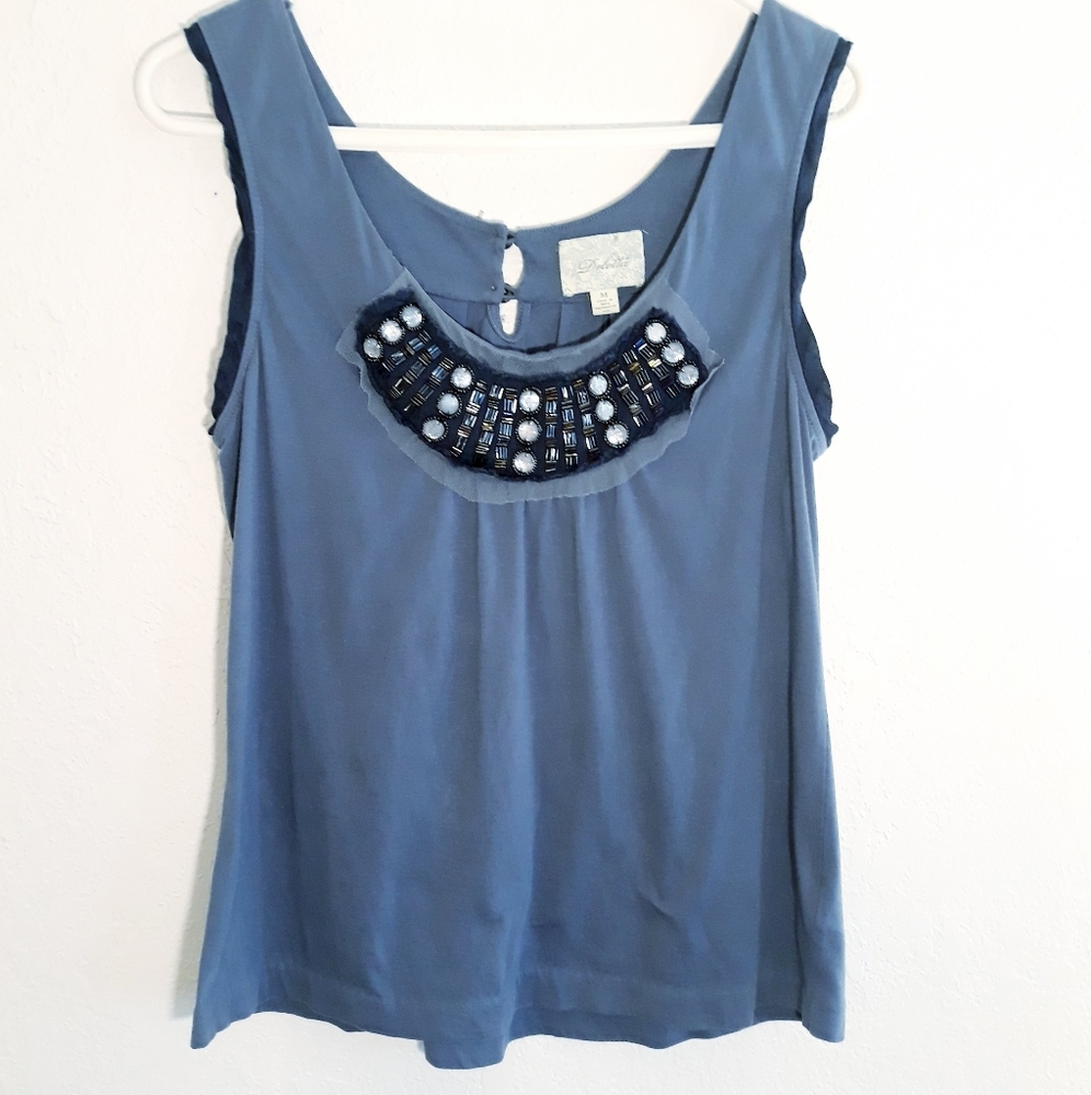 Anthropologie Deletta Blue Jewel Beaded Tank Top - Size Medium Embellished Tank